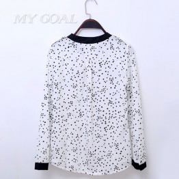 Women New Fashion star pattern shirt pocket leopard Print Long sleeve Shirts Blouse Plus Size Loose blusas Tops 
