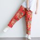 Women New Summer Harem Pants Floral Print Casual Chinese 2016 National Cotton Linen Bottoms peony print Elastic Mid-waist Capris
