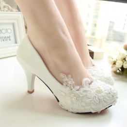 Women Pumps Wedding Shoes large size 41-52 Handmade lace  White Bridal Shoes Bridesmaid Shoes banquet dress Shoes  8.5cm Heel