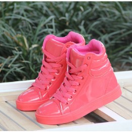 Women Shoes 2016 New Autumn Patent Leather Women Casual Shoes Fashion Lace-Up Solid Flat Shoes High Top Breathable Women's Shoes