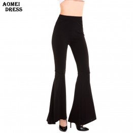 Women Spring Summer Fashion Solid Black Pants Ladies Elegant Bottom Wide Ruffles High Waist Trousers S M L XL 2XL Full Length