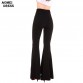 Women Spring Summer Fashion Solid Black Pants Ladies Elegant Bottom Wide Ruffles High Waist Trousers S M L XL 2XL Full Length