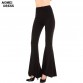 Women Spring Summer Fashion Solid Black Pants Ladies Elegant Bottom Wide Ruffles High Waist Trousers S M L XL 2XL Full Length32754985364