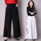 Women Summer Fashion Cotton Linen Embroidery Pants Ladies Elegant Bottom Wide Leg Pants High Waist Trousers M L XL Full Length32800816137