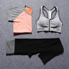 Women Yoga Sets Shirt + Bra + Leggings Fitness Workout Clothing Women's Gym Sports Running Girls Slim Pants Sport Suit T006BB