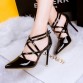 Women medium red golden sexy pumps heels lady shoes fashion black pointed toe thin high female silvery Wedding heel Sandals shoe32629081944