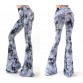 Womens Flared Leggings Printed Long Pant Elastic High Waist Trousers Summer 2016 Skinny Bell Bottoms Stretch Knit Wide Leg Pants