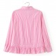 Women sweet striped loose shirts full cotton long sleeve turn down collar blouse pleated casual office wear tops blusas LT1165