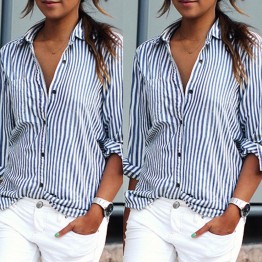 XINGUANGYA Striped shirt 2017 fashion shirts in summer Ms. Leisure coat blue stripes women's leisure shirt leisure street style