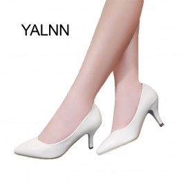 YALNN High Heel Women Shoes New Fashion 2016 women leather 7cm heel Black&White shoes for Office Lady
