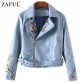 ZAFUL 2017 New Spring Winter Faux Leather Jacket Embroidered Lapel Collar Inclined Zipper Coat Women Bomber Motorcycle Jackets