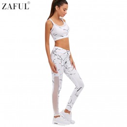 ZAFUL 2Pcs Women Yoga Sets Fitness Bra+Pants Leggings Set Gym Workout Sexy Sports Wear Mesh Patchwork Leggings Running Clothing
