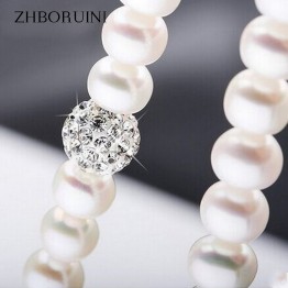 ZHBORUINI 2017 Pearl Necklace 925 Sterling Silver Jewelry For Women 8-9mm Crystal Ball Natural Freshwater Pearls Pearl Jewelry