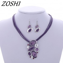 ZOSHI 2017 Jewelry sets Factory price Wholesale Drop earrings For Women Pendant necklace Leather Rope Chain set jewelry set