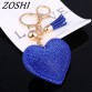 ZOSHI 2017 New Fashion Car Play 6 Colors Full Crystal Rhinestone Heart Key Chain Keychain Bag Car Hanging Pendant Jewelry