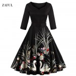 Zaful New S- 4XL Trendy Plus Size Vintage Women Dress Summer Autumn Elegant Big Swing Dresses With Belt Tunic Vestidos