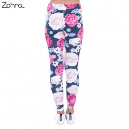 Zohra Brand Autumn Women Leggings Charming Wild Roses Printing Legging Casual Leggins Slim fit Leggings Womens Pants