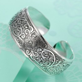 ethnic silver plated flower bangles 2017 retro girls cuff bracelet lady's hand  boho jewelry retail wholesale good quality hot