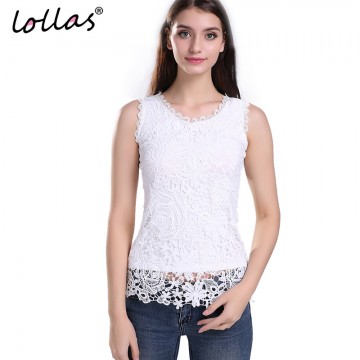 lollas Plus Size New Women Lace Vintage Sleeveless Blouse White Black Elegant Crochet Casual Shirts Tops S M L XL 2XL 3XL