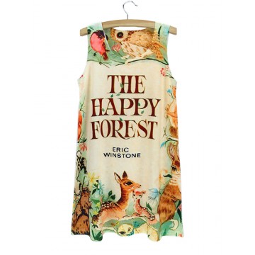 the happy forest deer squirrel birds animal printed dress new trendy 2015 summer women dress cheap 3d printed tops32343245233