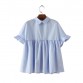 women elegant butterfly sleeve loose pleated cute shirts pleated blue back bow short sleeve blouse summer casual tops DT729