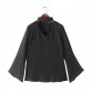 women stylish flare sleeve halter V-neck chiffon blouse summer fashion casual solid shirts loose tops plus size LT904
