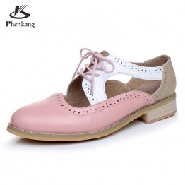 women summer leather oxford sandals big woman shoes US 11 round toe handmade pink white black 2017 oxfords shoes for women