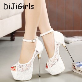 women summer sandals lace pumps women party shoes platform pumps white wedding shoes stiletto heels open toe dress shoes D114